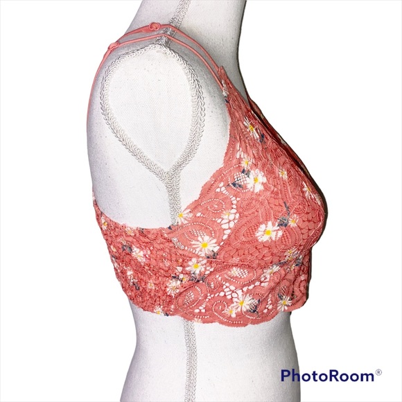 *SOLD* Victoria’s Secret PINK Daisy Floral Lace Coral Longline Bralette Large - Picture 2 of 9
